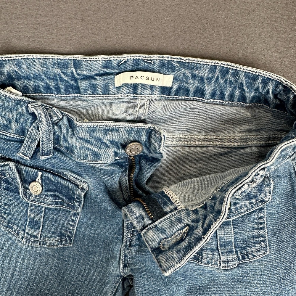 PacSun Jeans Womens 25 Blue Denim Stretch Low Rise Cargo Flare Comfort Classic - Picture 3 of 9